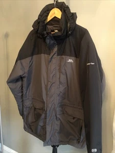 Men’s TRESPASS TP75 Grey/Black Waterproof Hooded Taped Seams Jacket Raincoat XL - Picture 1 of 16