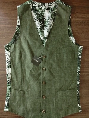 Chaleco Chaleco Indochino Hombre 36/38L Verde Lino Lana Marfil Oliva Foto 1 de 4
