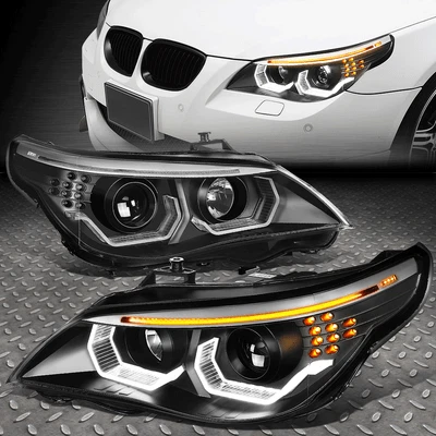 [LED SIGNAL 3D HALO DRL]FOR 04-07 BMW E60 5-SERIES PROJECTOR HEADLIGHTS BLACK - Image 1 of 4