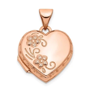 14k Rose Gold 15mm Domed Heart Shaped Floral Locket - Picture 1 of 7