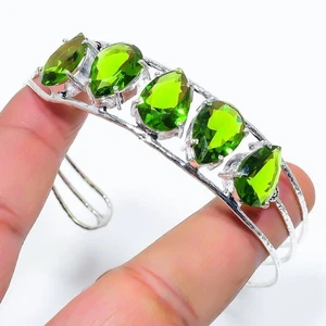 Green Peridot Gemstone Handmade 925 Sterling Silver Jewelry Bangle Size 7-8" - Picture 1 of 1