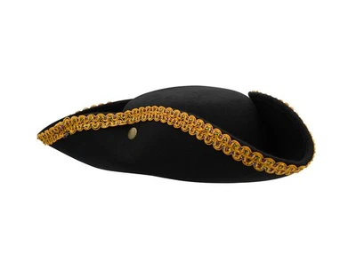 Adult Revolutionary War Black & Gold Trim Tricorne Hat Colonial Pirate Costume - Image 1 of 4