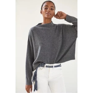 Maglione girocollo nuovo Anthropologie Alani cashmere finto collo grigio XS - Foto 1 di 11