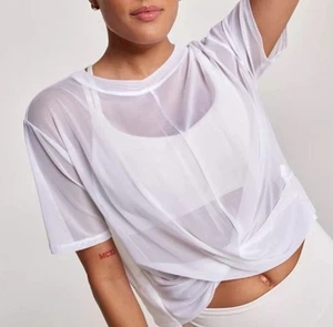 Calia Twisted Mesh T-Shirt Damen Large Laufen Training Schwimmen Oberteil Überwurf neu mit Etikett - Bild 1 von 5