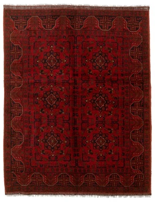 Traditional Hand-Knotted Geometric Carpet 4'11" x 6'4" Oriental Wool Area Rug - Image 1 of 4