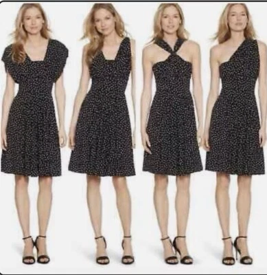 Vestido WHBM Genius preto bolinhas conversível jersey fit flare tamanho 14 - Imagem 1 de 4