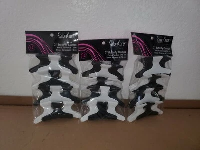 SALON CARE 3" BUTTERFLY CLAMPS 18 BLACK & 18 WHITE LOT OF 36x ~ - Image 1 of 4