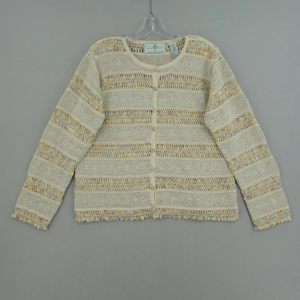 Opciones de Diseño Philip Jane Cárdigan Suéter M Beige Cinta Tejido Floral Abuela Foto 1 de 4