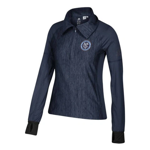 New York City FC MLS Adidas Women's Climalite Navy Blue Vertical Heather Jacket Cover