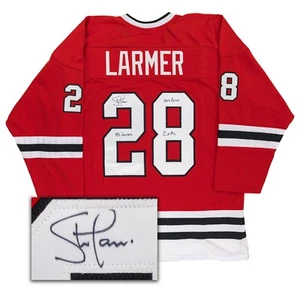 STEVE LARMER Signed Custom Jersey 3X Inscribed (JSA COA) CHICAGO BLACKHAWKS - Picture 1 of 7