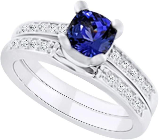 1.4Ct Simulated Blue Tanzanite & Natural Diamond Solitaire Ring in 14k Gold - Image 1 of 4