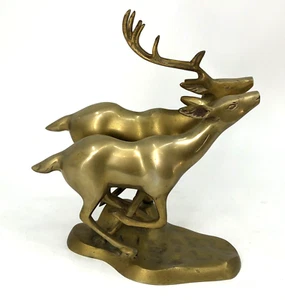 Vintage großes Messing Hirsch Paar Statue Bock Reh Korea Jagdschloss Hollywood Regency - Bild 1 von 11