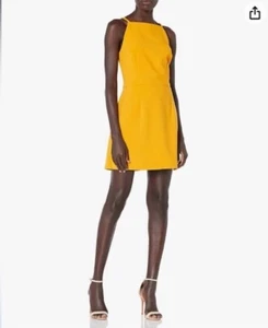 French Connection Canary Yellow Whisper Mini Dress Womens Size 12 XL NEW - Picture 1 of 6