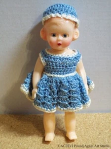 Muñeca Niña Ojos Dormidos Hecho a Mano Ganchillo Azul Vestido Hong Kong Plástico Duro De Colección - Imagen 1 de 12