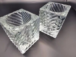 Pair of Frosted Glass Tea Light holders - Picture 1 of 6