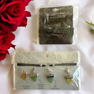 Joyería Hot Topic *NUEVO* Lote de 2 artículos, gargantilla con dijes de piedra; tobillera envolvente negra Foto 1 de 4