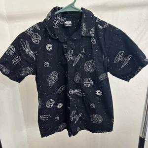 Star Wars Short Slv Button-up Shirt Youth Sz 10-12 Black White All Over Graphic - Picture 1 of 6