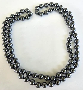 Collana Vintage Magnetica Ematite Rotonda Perline Senza Chiusura Annodata 31" - Foto 1 di 4
