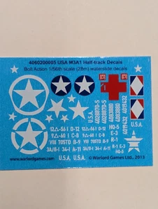 USA M3A1 Half-Track Decals 1/56 Water Transfers Bolt Action WWII Warlord Games - Picture 1 of 1