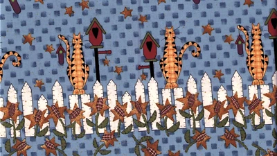 Cats Sunflowers Birdhouses Vintage Cotton Fabric Quilting Kids 3 yds x 44" - Image 1 of 3