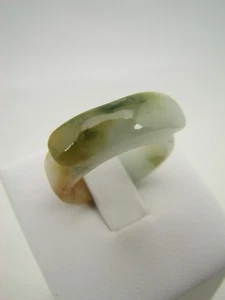 Genuine Natural Variegated Jade Saddle Ring Band Size 6.75 #G275 - Picture 1 of 7