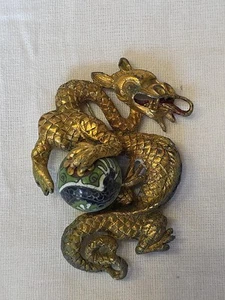 Vtg Rice-Weiner Chinese Dragon Brooch w/ Louis C. Mark Cloissonne Egg - Picture 1 of 6