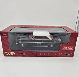 Sun Star 1:18 1963 Black Chevy Nova SS White Top NEW Sealed Die-cast Metal 3964 - Picture 1 of 11
