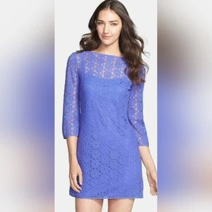 Lilly Pulitzer Lilac Blue Sheath Crochet Dress with 3/4 Sleeves Sz M Beach Boho - Foto 1 di 9