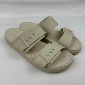 Crocs Brooklyn Buckle Low Wedge Sandals Women’s 7 LiteRide Comfort Beige - Picture 1 of 11