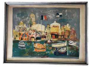 Litografía Original Paul Aizpiri "Port de Saint Tropez" Numerada Firmada Enmarcada - Imagen 1 de 4