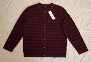 Ann Taylor Größe Medium burgunderrot gestreift Cropped Cardigan Pullover Langarm neu mit Etikett - Bild 1 von 11
