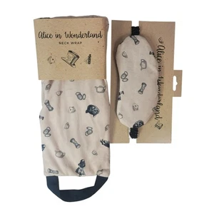Alice in Wonderland Eye Mask Neck Wrap Card Cream Black Watch Cat Tea Kettle NEW - Picture 1 of 10