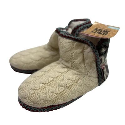 NWT Muk Lucks Knit Bootie House Slippers Fair Isle Sz S 5-6 Warm Lining Non-Slip - Image 1 of 4