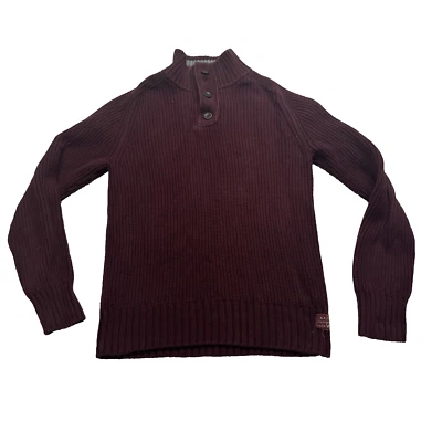 Suéter American Eagle Outfitters Para Hombre Mediano Henley Cuello Alto Acanalado Rojo Foto 1 de 4