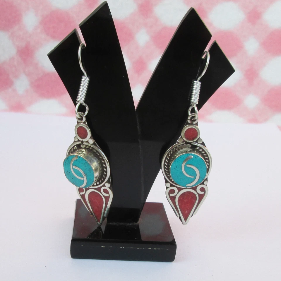 Pendientes Tribales Genuinos Turquesa Coral Multicolor para Mujer Festival Joyería Foto 1 de 4