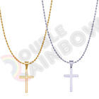 Men Women Stainless steel CZ Cross Micro Paved Pendant Rope Necklace Chain 11P64
