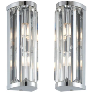2 PACK IP44 Bathroom Wall Light Chrome & Crystal Round Glass Modern Jewel Lamp - Picture 1 of 4