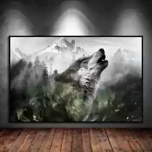Impresión de póster pintura lienzo abstracto blanco negro cabeza de lobo del bosque animales salvajes - Imagen 1 de 5