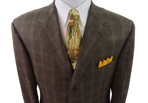 Canali Men Wool Brown Check Windowpane Italian Blazer Jacket Sport Coat 44 R EUC - Picture 1 of 14