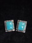 Sterling Silver AIS Mexico Natural Turquoise Art Deco Clamp Earrings #S21/06