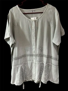 Laddi Women’s XL Boho Embroidery Embroidered Short Sleeve Top Blouse India NEW - Picture 1 of 6
