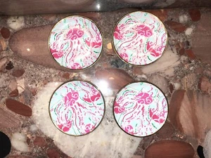 NWT Lilly Pulitzer Ceramic Gold Rim Coasters Jelly Fish Jellies Be Jammin Set 4 - Picture 1 of 12