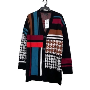 Zara Women’s Sz M Multicolor ColorBlock Cardigan Sweater NWT - Picture 1 of 10