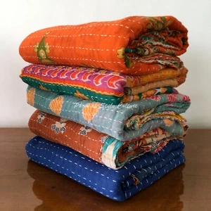 5 Pcs Wholesale Lot Bohemian Vintage Kantha Twin Blanket Boho Hippie Bedspread - Picture 1 of 5