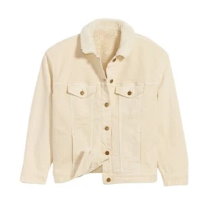 Old Navy NWT Boyfriend Ivory Sherpa Corduroy Trucker Jacket - Picture 1 of 8