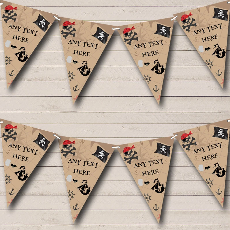 Party Banner Bunting Treasure Map Pirate Personalised Children's - Image 1 of 1