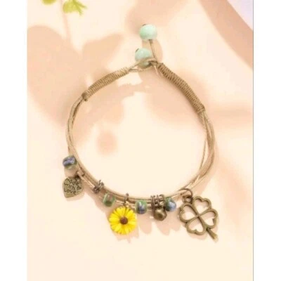 Pulsera girasol cuerda trenzada hecha a mano estilo boho brazalete Foto 1 de 3