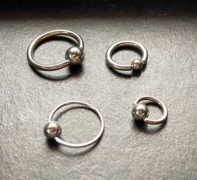 PAIR of Surgical Steel Captive Bead Rings Nipple Septum Helix CBR 18g, 16g, 14g - Image 1 of 4