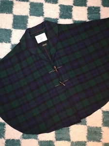 Vintage Tartan Poncho Cape Blue Green - Picture 1 of 6