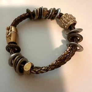 CHICOS BISMA Braided Multi strand Chunky Bracelet metal leather Charms Magnetic - Picture 1 of 10